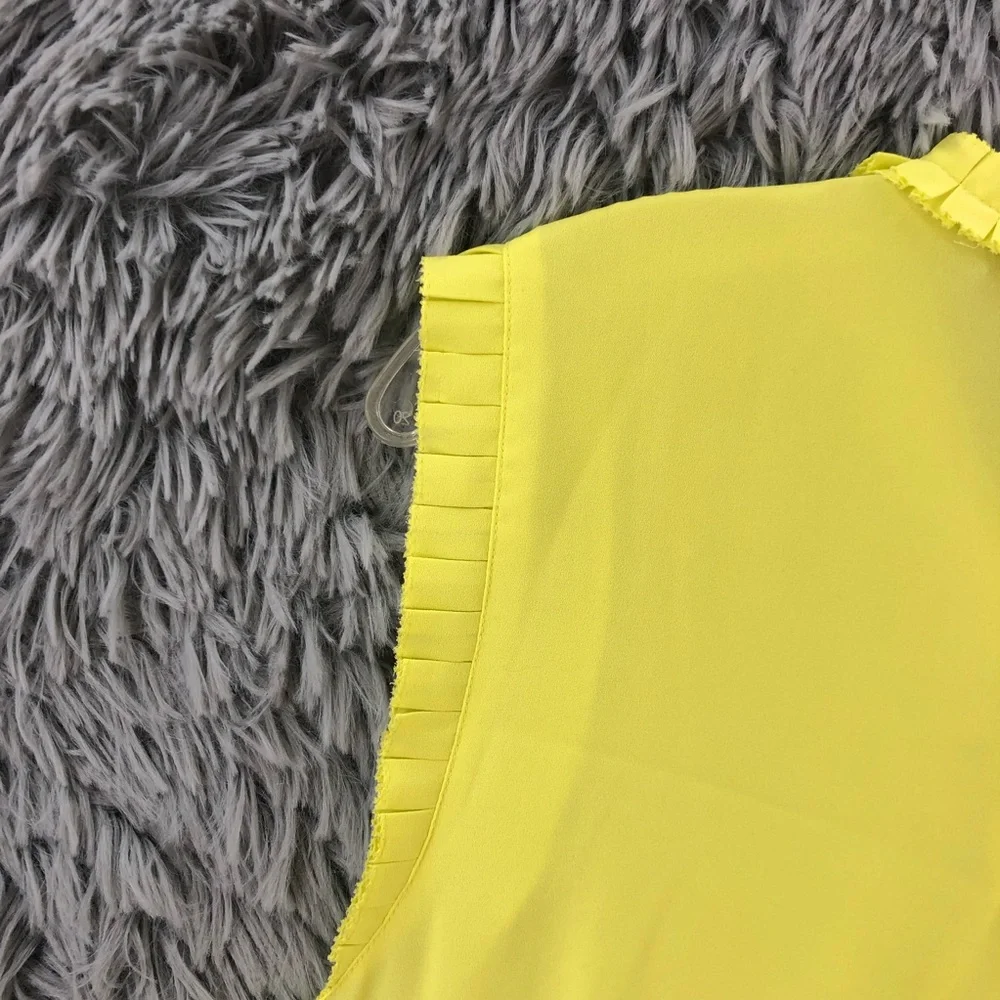 J. Crew Blouse Womens 14T Yellow Sleeveless Ruffle Neck Keyhole Sleeveless